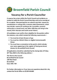 Vacancy for a Parish Councillor 2023