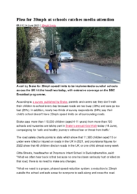 Plea for 20mph at schools catches media attention